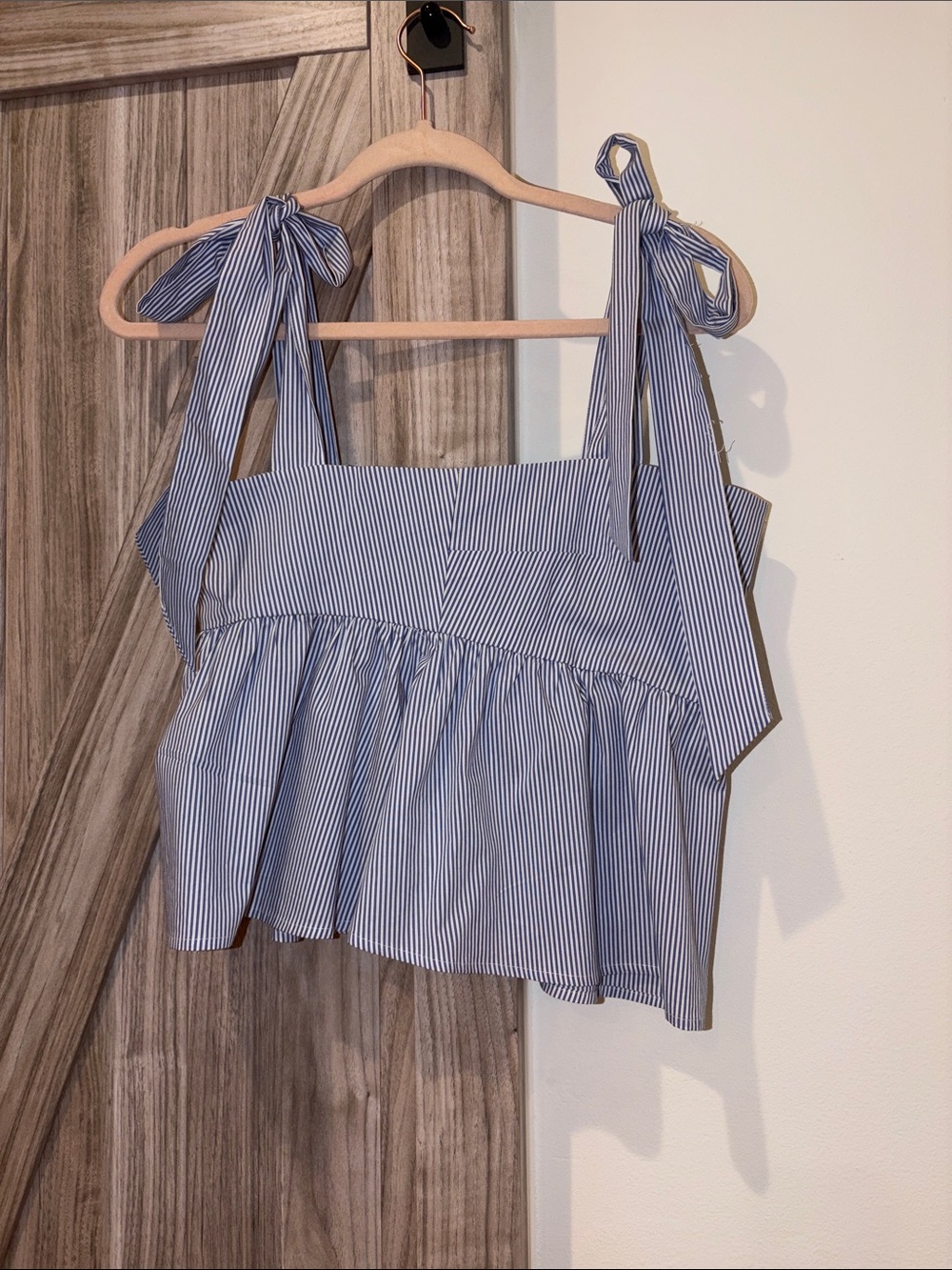 Forever 21 Blue and White Striped Tie-Shoulder Peplum Tank